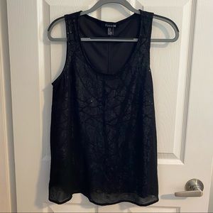 NWOT black sheer with silver sequin under layer